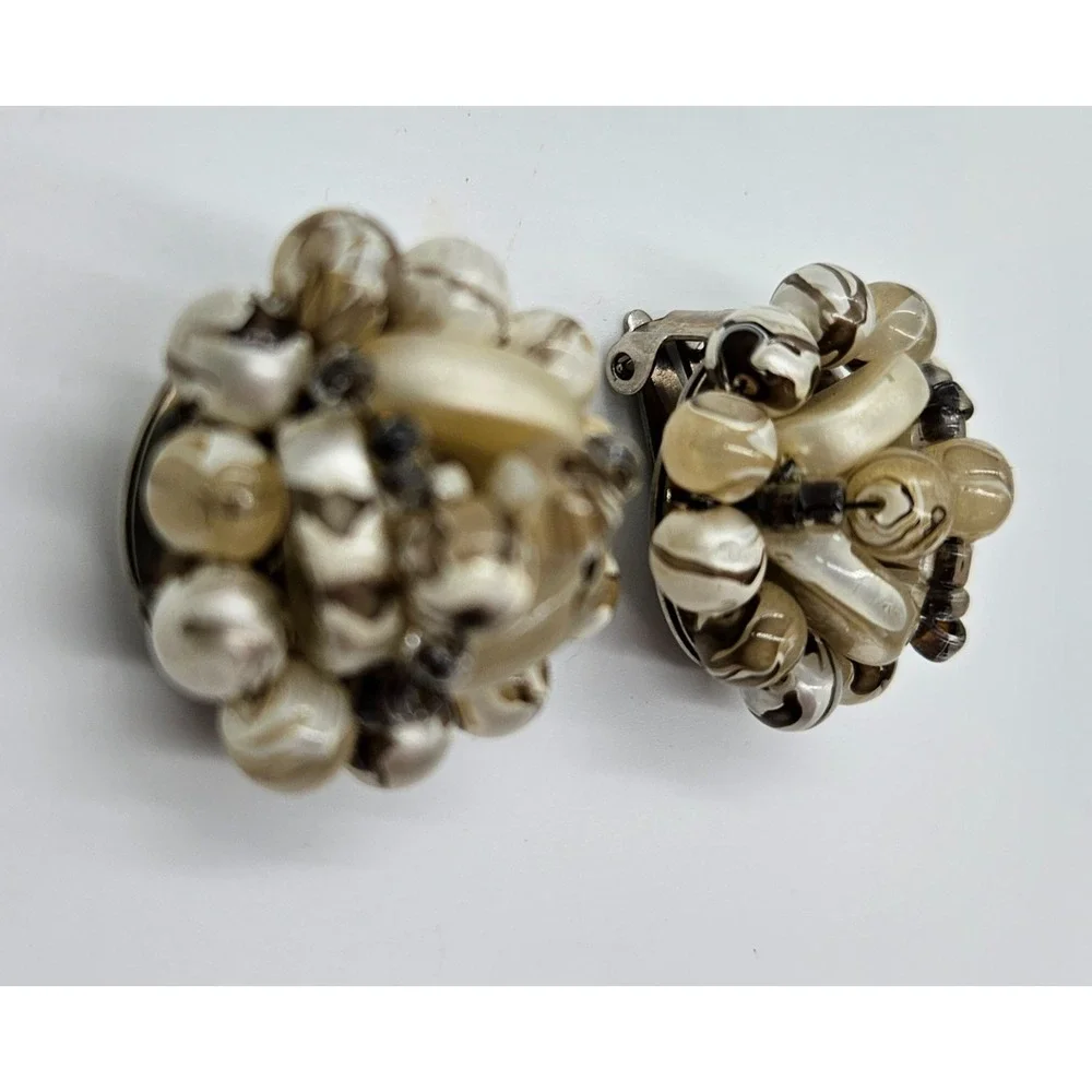 Vintage Cluster Bead Clip On Earrings Boho Statement Dangle Earrings HONG‎ KONG